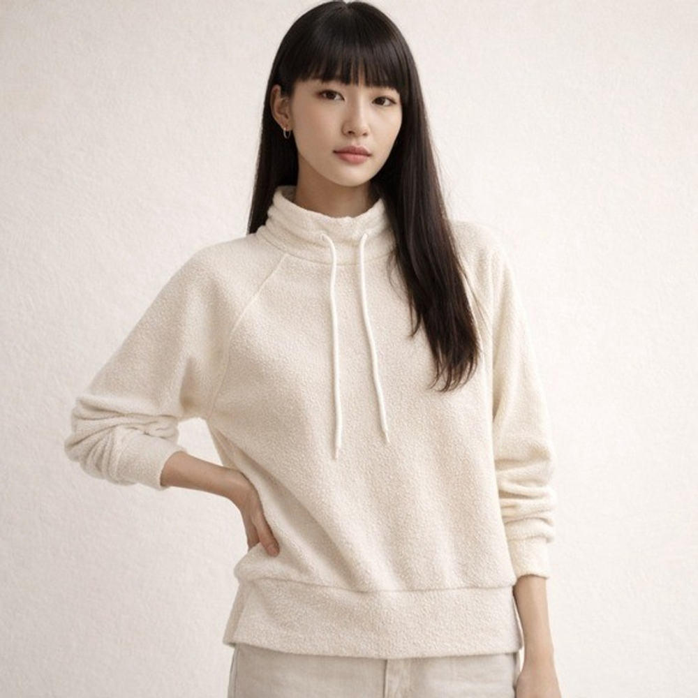 Varley Maceo Ivory Knit Mock Neck Sweatshirt Sz S